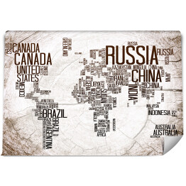 Fototapeta winylowa zmywalna Mapa świata z nazwami krajów na jasnym, szarym tle