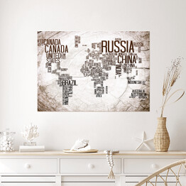 Plakat samoprzylepny Mapa świata z nazwami krajów na jasnym, szarym tle