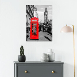 Plakat Londyńska czerwona budka telefoniczna z widokiem na Big Bena w tle
