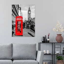 Plakat Londyńska czerwona budka telefoniczna z widokiem na Big Bena w tle