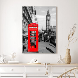Obraz na płótnie Londyńska czerwona budka telefoniczna z widokiem na Big Bena w tle