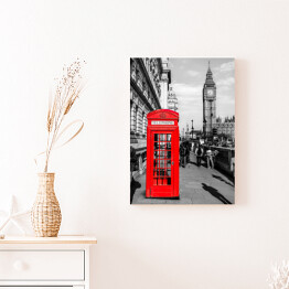 Obraz na płótnie Londyńska czerwona budka telefoniczna z widokiem na Big Bena w tle