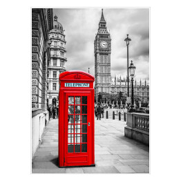 Plakat Czerwona budka telefoniczna w Londynie w odcieniach szarości