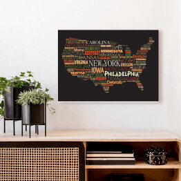 Obraz na płótnie Mapa USA z najważniejszymi miastami