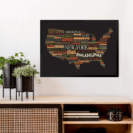 Obraz w ramie Mapa USA z najważniejszymi miastami