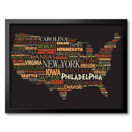 Obraz w ramie Mapa USA z najważniejszymi miastami