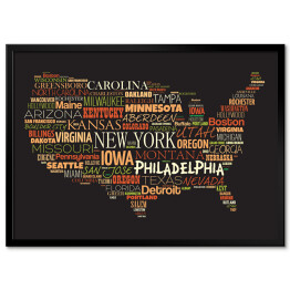 Plakat w ramie Mapa USA z najważniejszymi miastami