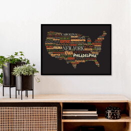 Plakat w ramie Mapa USA z najważniejszymi miastami