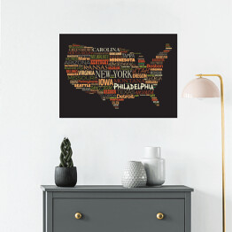 Plakat samoprzylepny Mapa USA z najważniejszymi miastami