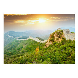 Plakat samoprzylepny Wspaniały Wielki Mur Chiński podczas zachodu słońca