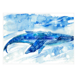 Akwarelowy duży błękitny wieloryb