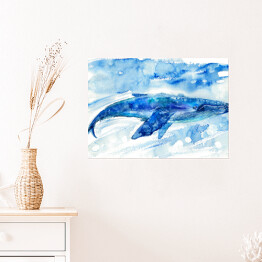 Plakat Akwarelowy duży błękitny wieloryb