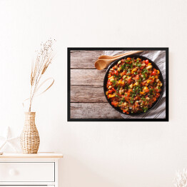 Obraz w ramie Warzywa na parze - bakłażan, papryka, pomidory, cukinia, cebula 