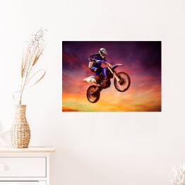 Plakat Motocykl na tle różowego zachodu słońca