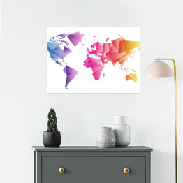 Plakat Kolorowa mapa świata w geometryczne trójkąty