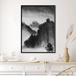 Plakat w ramie Chińskie góry we mgle