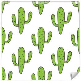Tapeta w rolce Zielone kaktusy w szare kropki na białym tle