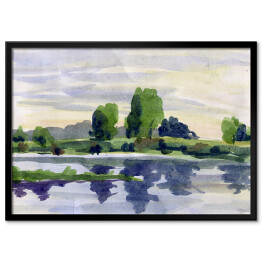 Plakat w ramie Letni krajobraz z rzeką
