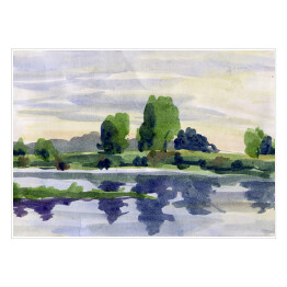 Plakat Letni krajobraz z rzeką