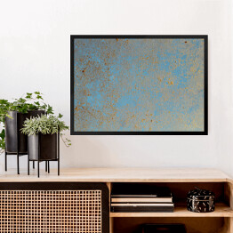 Obraz w ramie Niebieska ściana ze złotymi ozdobami 3D