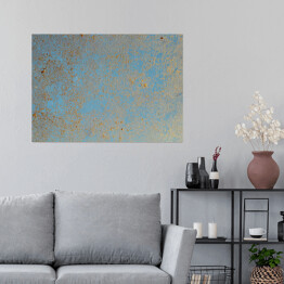 Plakat samoprzylepny Niebieska ściana ze złotymi ozdobami 3D