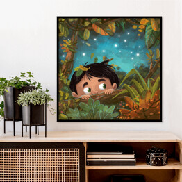 Chłopiec chowający się w dżungli 