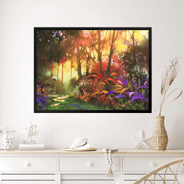 Obraz w ramie Pejzaż lasu z czerwonymi i fioletowymi liśćmi