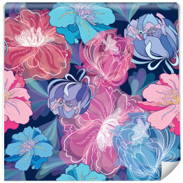 Tapeta winylowa zmywalna w rolce Różowe i niebieskie delikatne kwiaty