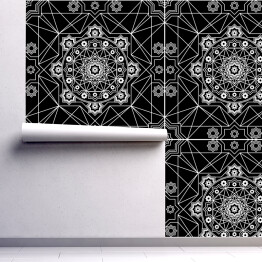 Tapeta samoprzylepna w rolce Dekoracyjny zarys mandali otoczony geometrycznymi białymi liniami