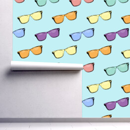 Tapeta samoprzylepna w rolce Okulary z kolorowymi szkłami na błękitnym tle
