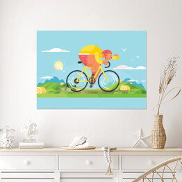 Plakat Sportowiec na rowerze - kolorowa ilustracja