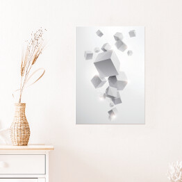 Plakat Spadające białe sześciany 3D