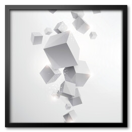 Obraz w ramie Spadające białe sześciany 3D