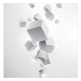 Plakat samoprzylepny Spadające białe sześciany 3D