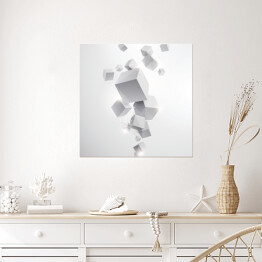 Plakat samoprzylepny Spadające białe sześciany 3D