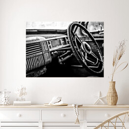 Plakat Wnętrze luksusowego samochodu - czarno białe zdjęcie