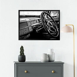Obraz w ramie Wnętrze luksusowego samochodu - czarno białe zdjęcie