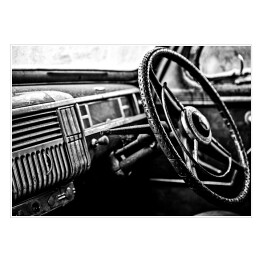 Plakat samoprzylepny Wnętrze luksusowego samochodu - czarno białe zdjęcie