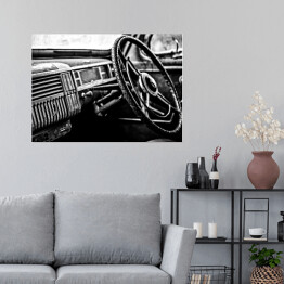 Plakat Wnętrze luksusowego samochodu - czarno białe zdjęcie
