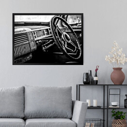Obraz w ramie Wnętrze luksusowego samochodu - czarno białe zdjęcie