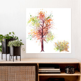 Plakat samoprzylepny Akwarela - tęczowe drzewo i krzew