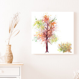 Obraz na płótnie Akwarela - tęczowe drzewo i krzew