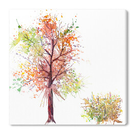 Obraz na płótnie Akwarela - tęczowe drzewo i krzew