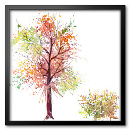 Obraz w ramie Akwarela - tęczowe drzewo i krzew