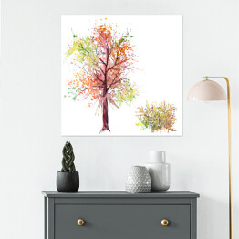 Plakat samoprzylepny Akwarela - tęczowe drzewo i krzew
