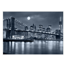 Plakat Nocna panorama z Nowego Jorku z księżycem na niebie