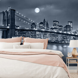 Fototapeta winylowa zmywalna Nocna panorama z Nowego Jorku z księżycem na niebie