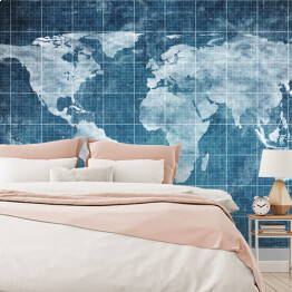 Fototapeta Mapa świata w formie planu na ciemnym niebieskim tle