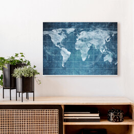 Obraz na płótnie Mapa świata w formie planu na ciemnym niebieskim tle