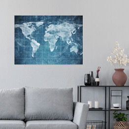 Plakat Mapa świata w formie planu na ciemnym niebieskim tle
